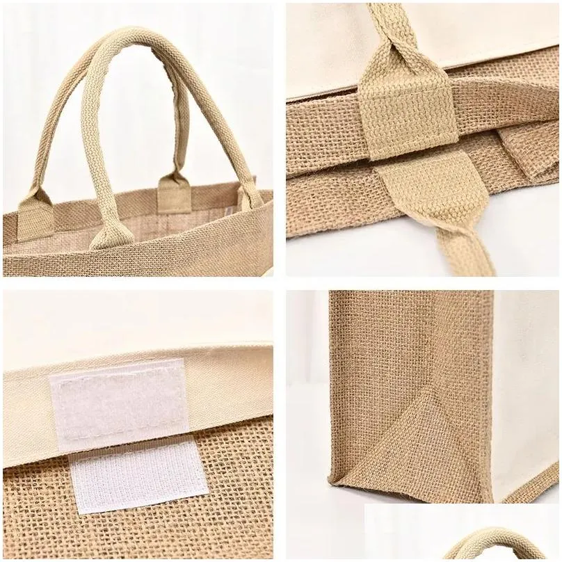 Storage Bags Usa Local Warehouse Sublimation Jute Tote Bags With Handles Reusable Linen Grocery Shop Bag Blank Burlap Storage For Woma Dhcjy