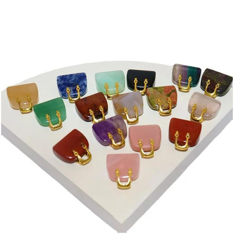 Charms Gold Natural Stone Mini Bag Charms Ornament Healing Crystal Reiki Gemstone Pendant Crafts Home Decoration Gift Drop Delivery Je Dhms7