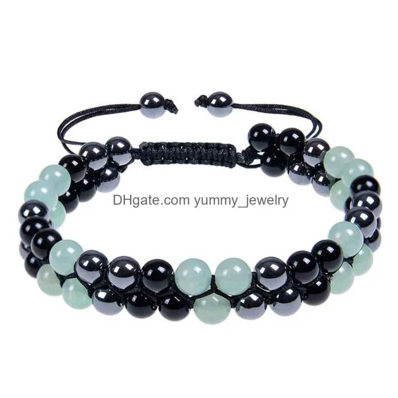 Chain 6Mm 8Mm Green Aventurine Hematite Obsidian Double Layer Braided Bracelet Natural Stone Crystal Couple Adjustable Bracelets Wome Dhtop