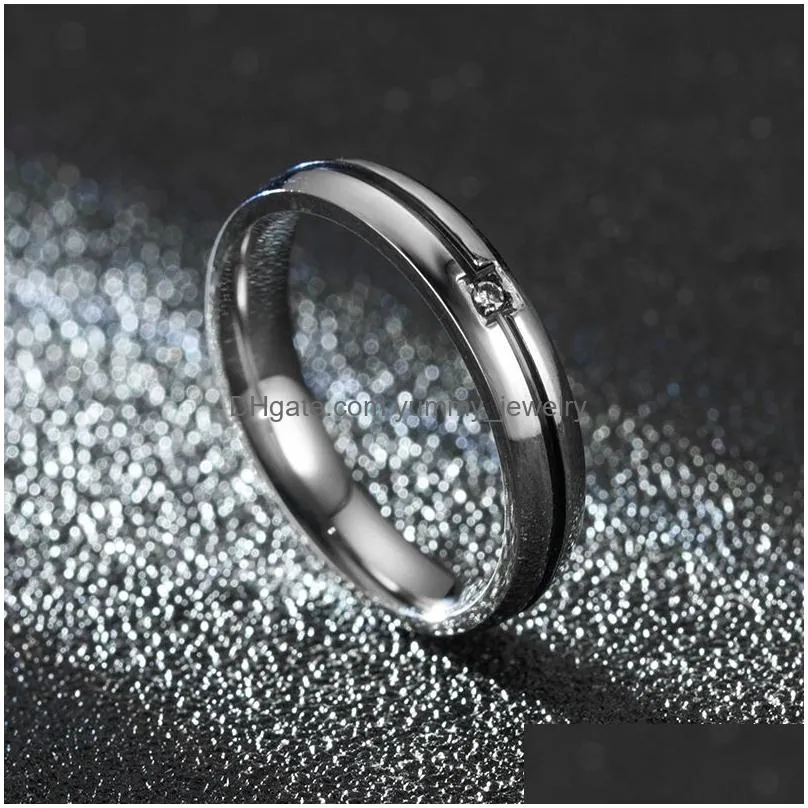 Band Rings Stainless Steel Diamond Ring Band Black Rose Gold Line Couple Engagement Wedding Rings For Women Men Fashion Jewelry Will Dhtya