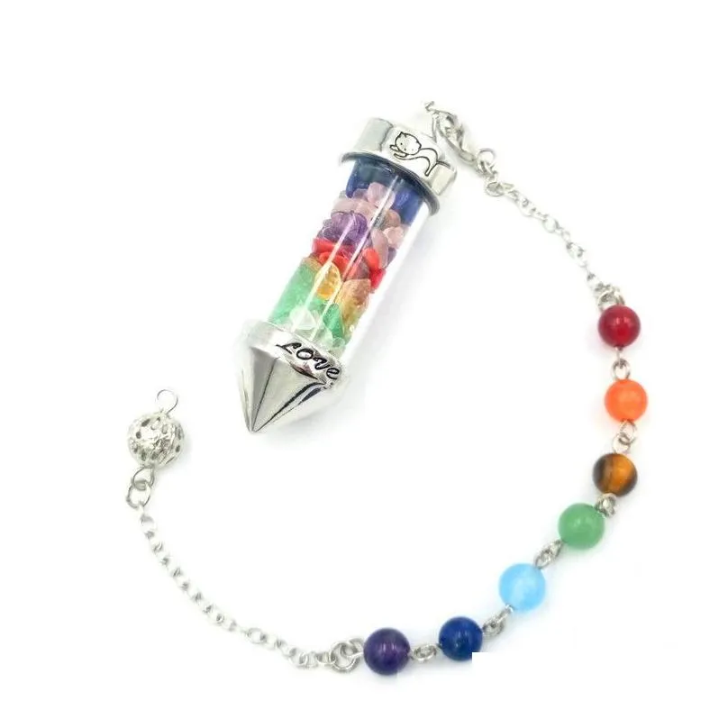 Pendant Necklaces Jln Gravel Stone Wish Bottle Pendum Natrual Quartz Peridot Garnet Lapis Chip Charm Pendant With Seven Chakra Chain F Dhfhw