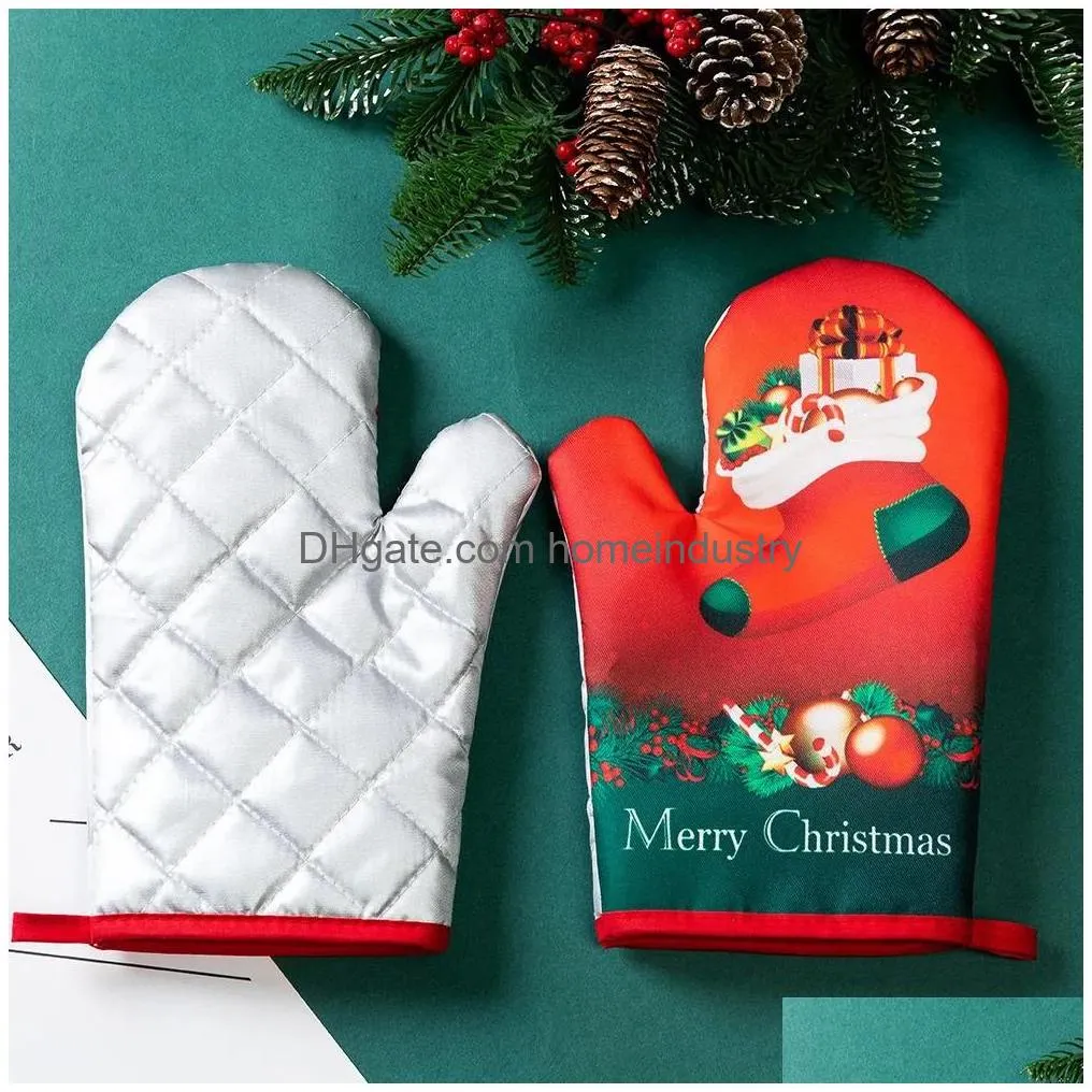 Oven Mitts 2Pcsset Christmas Microwave Thick Household Kitchen Gloves Heat Insation Baking 231019 Drop Delivery Dhsx7