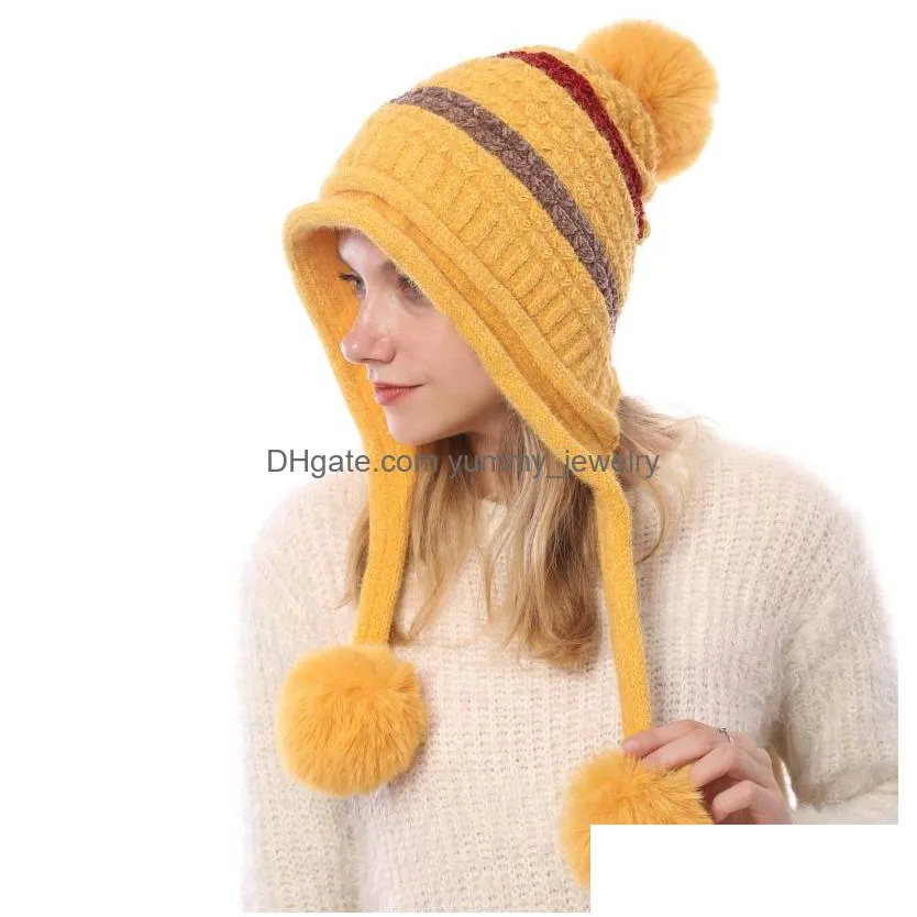 Stingy Brim Hats Winter Warm Chenille Soft Hat Fur Ball Pom Cap Cloak Hats Beanie For Women Fashion Drop Delivery Fashion Accessories Dhkxr