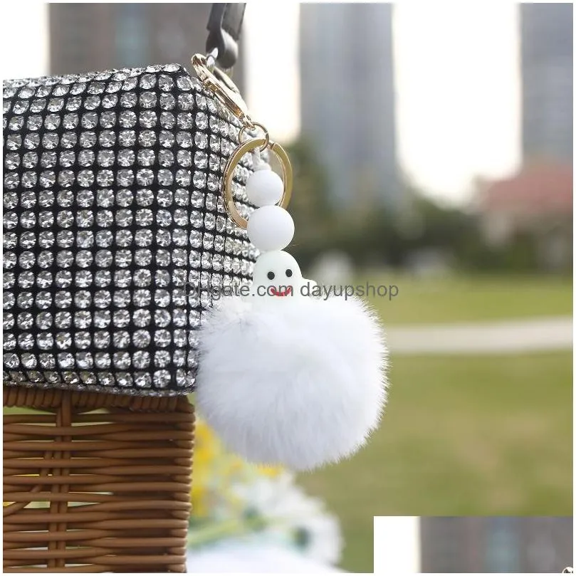 Key Rings Fur Ball P Hangers Keychain Fluffy Ghost Halloween Bag Pendant Keyring Holder Hangs Fashion Drop Delivery Jewelry Dhw7K