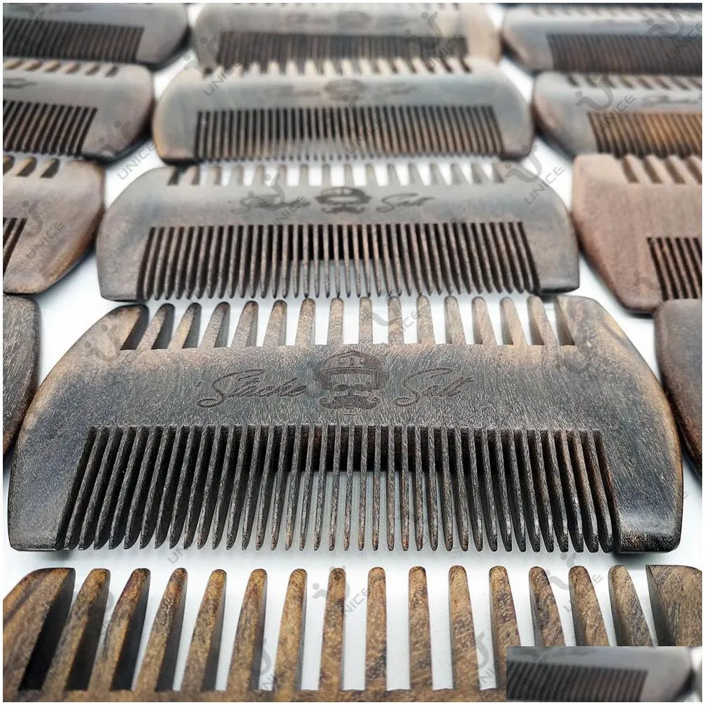 Hair Brushes Moq 50 Pcs Premium Customized Logo Hair / Beard Comb Black Wood Men Fine Teeth Coarse Ebony Blackwood Drop Delivery Hair Dhpg2