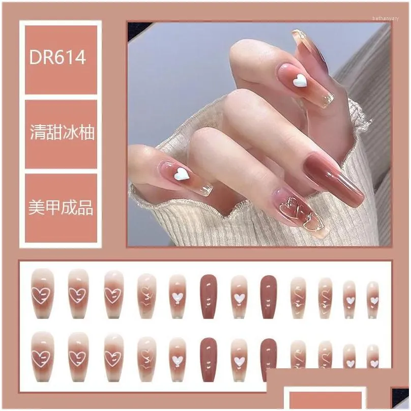 False Nails Summer Nail Ice Through B Wear Clear Sweet Grapefruit Color Love Milk White Piece Fake Stick On Drop Delivery Dhfeq