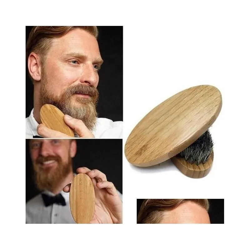 Hair Brushes Mens Fashion Boar Beard Mustache Brush Round Wood Handle Bristle Comb Drop Delivery Hair Products Hair Care Styling Tools Dhuep