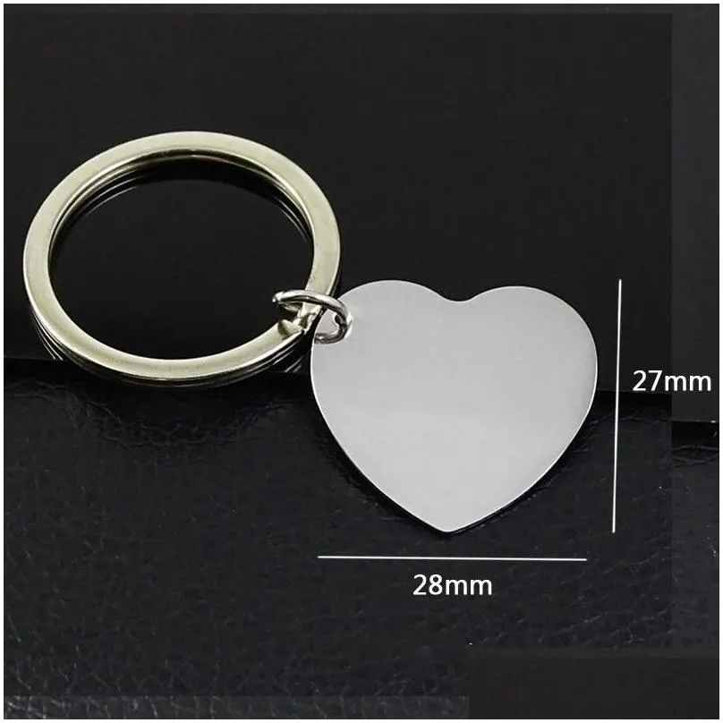 Key Rings 30Pcs/Lot High Polished Blank Heart Stainless Steel Keychain Engravable Solid Dog Tag Keyring Car Key Chain Ring Jewelry Fa Dh0Ex