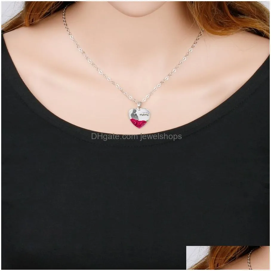Pendant Necklaces We Love You Mom Necklace Best Ever Glass Heart Shape Pendants Sier Chains For Women Mama Mothers Day Fashion Jewelry Dhqy9