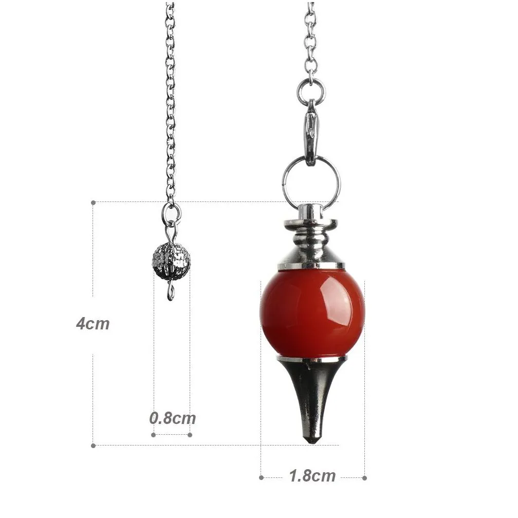 Pendant Necklaces Jln Dowsing Pendum Nce Reiki Natural Stone Crystal Red Agates Circar Cone Charm Pendant For Men Women Divination Med Dhsjq