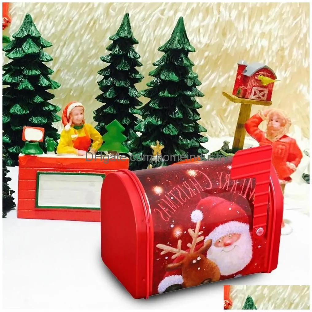 Gift Wrap Christmas Mailbox Candy Storage Tinplate Box Lovely Xmas Metal Kids Case Tree Hanging Ornaments Navidad Home Decoration Dro Dhb6M