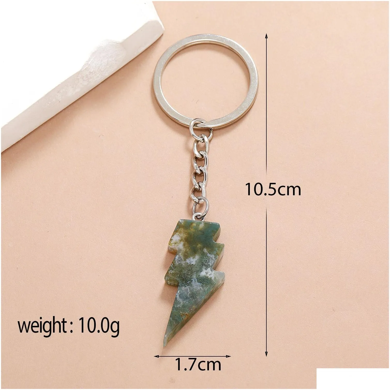 Key Rings Punk Lightning Shape Pendant Key Ring Opal Crystal Natural Stone Gem Keychain For Women Men Personality Accessories Drop De Dh1Z4