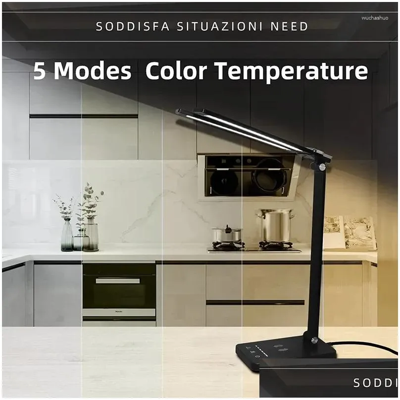 Table Lamps Led Desk Lamp Foldable Double Head Wireless  5 Lighting Modes Fly Dimming Light For Home Drop Delivery Dh1Rf