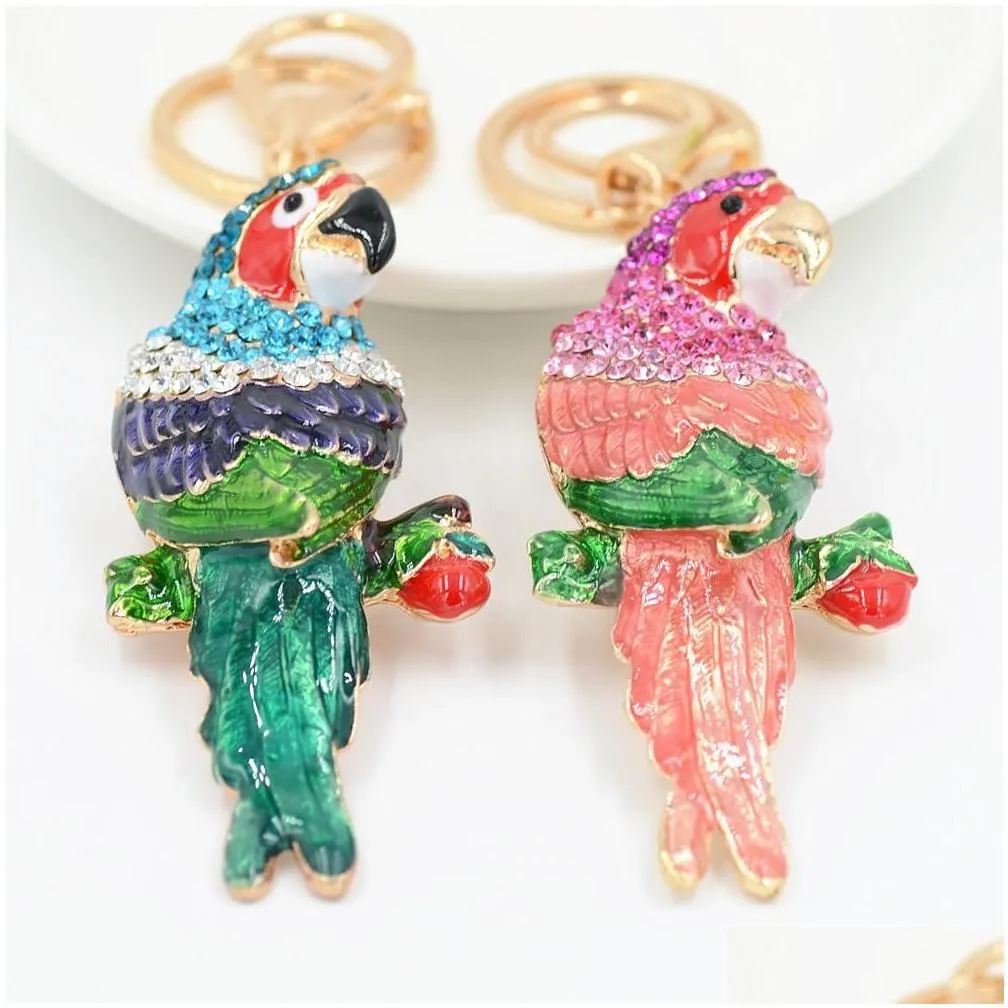 Key Rings Women Fashion Colorf Cute Keychain Metal Pendant Keyrings Parrot Bird Crystal Key Holder Car Chain Ornaments Gift Drop Deli Dhnyw