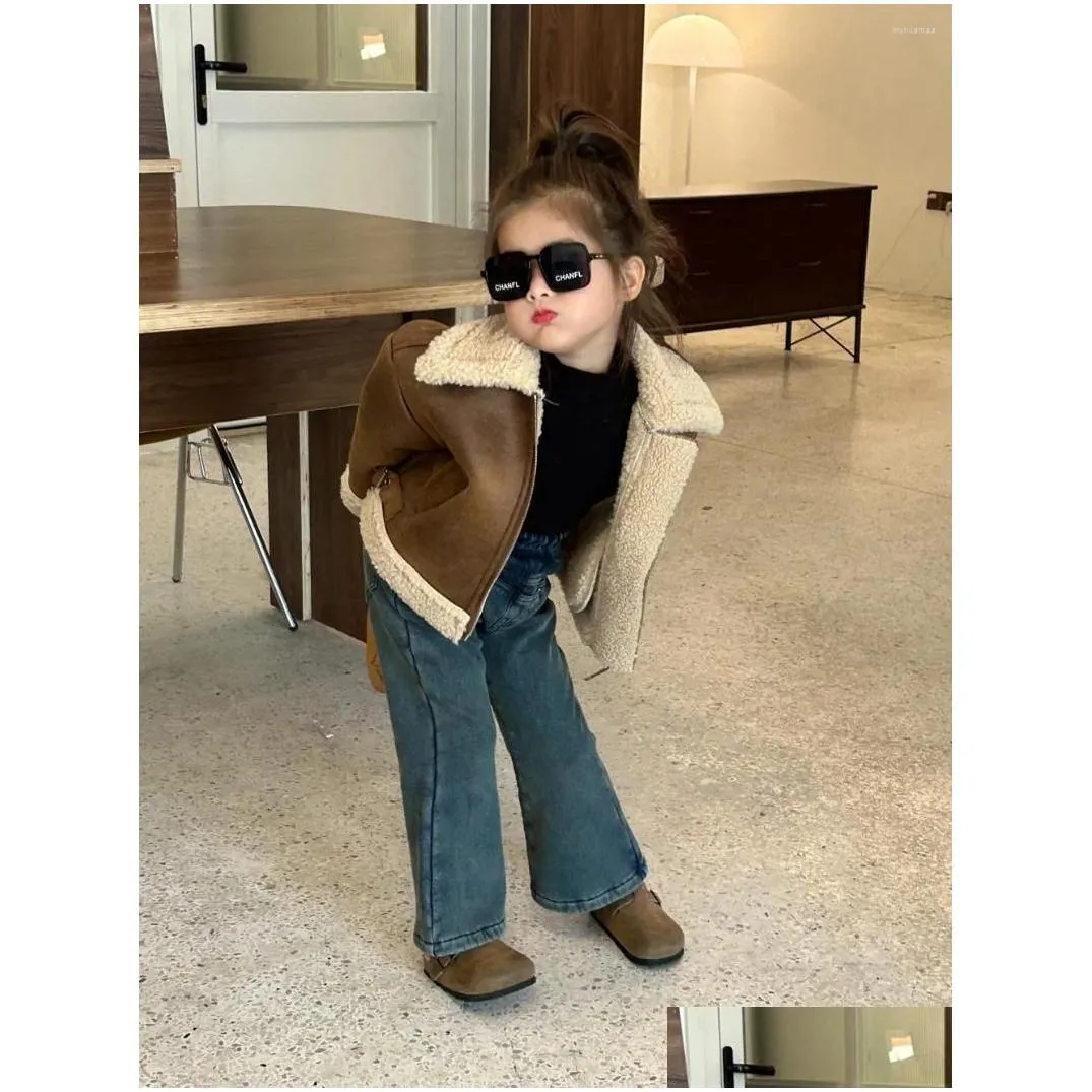 Jackets Coat Korea Childrens Clothing Autumn Winter Girls Veet Fashionable Thick Lambhair Outerwear Zipper Turn Down Collar Drop Deli Dhadh