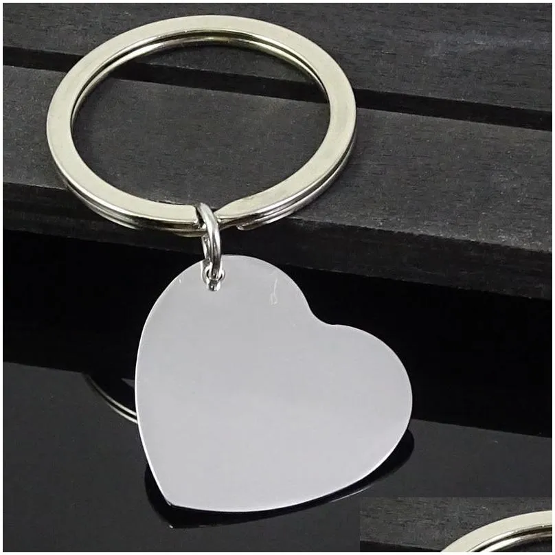 Key Rings 30Pcs/Lot High Polished Blank Heart Stainless Steel Keychain Engravable Solid Dog Tag Keyring Car Key Chain Ring Jewelry Fa Dh0Ex