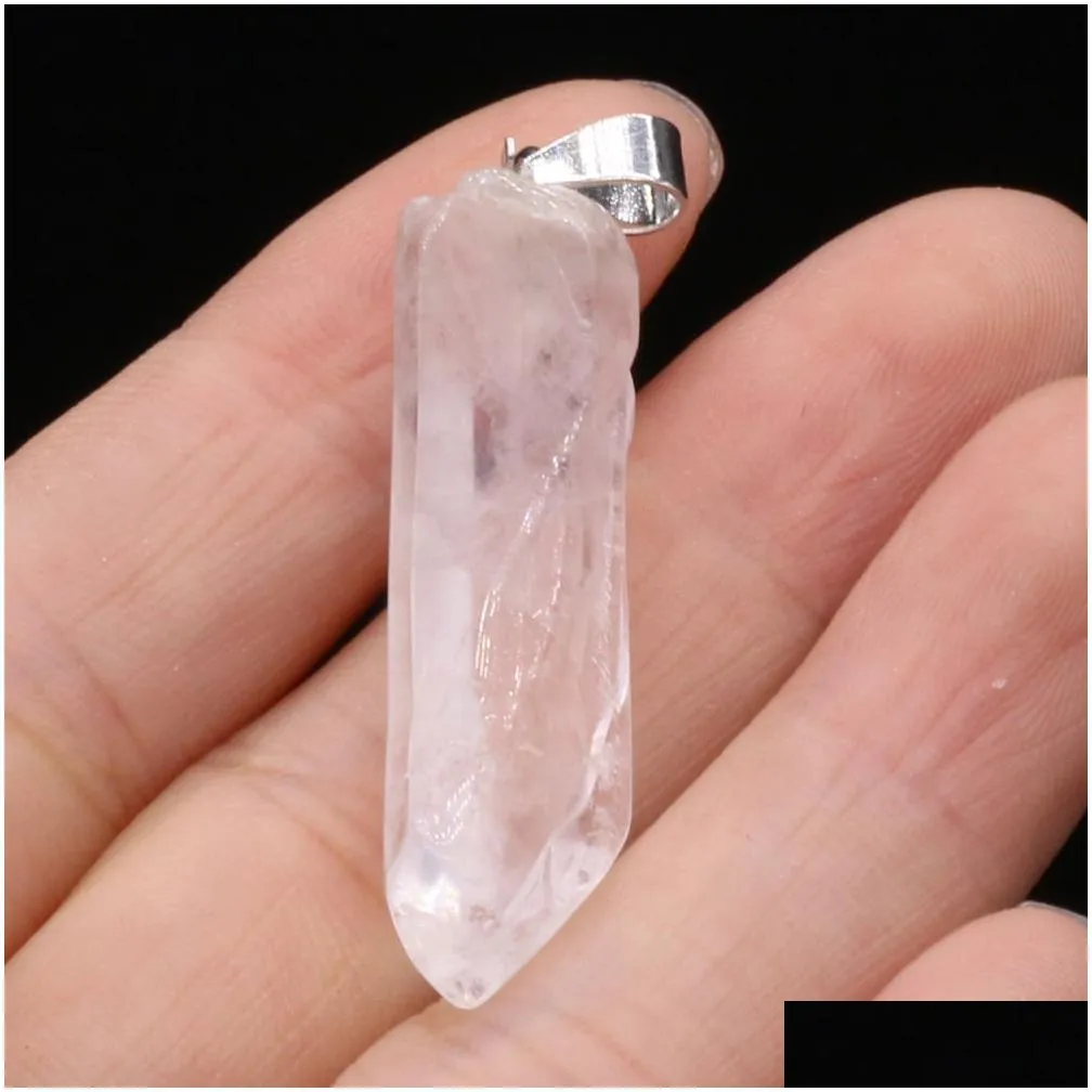 Charms Natural Gem Stone Charms White Crystal Irregar Shape Pendant Reiki Healing Energy Jewelry Making Necklace Drop Delivery Jewelry Dh8Kh