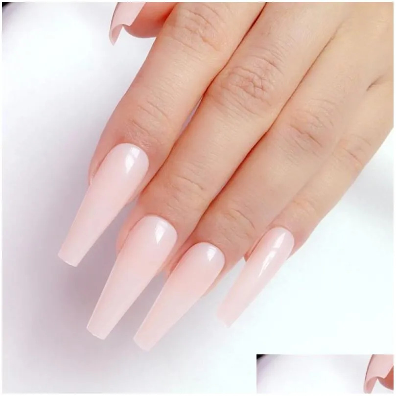False Nails 24Pcs Glossy Nude Artificial Fake Nail With Glue Long Ballerina False Nails Fl Er Finger Tips For Design Manicure Tool Dro Dhyvh