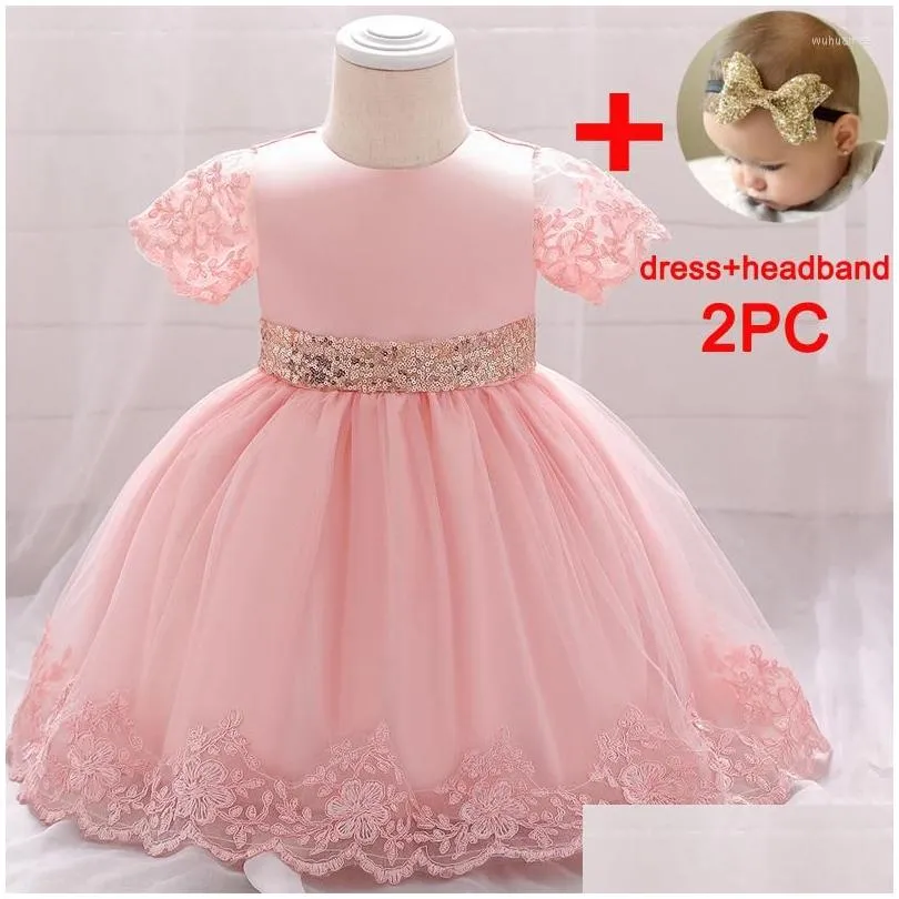 Girl`S Dresses Girl Dresses Birthday Party Dress For 12M 1St Baby Vintage Floral Big Bow Tutu Gown Wedding Toddler Kids Pink Formal Ga Dhf7C