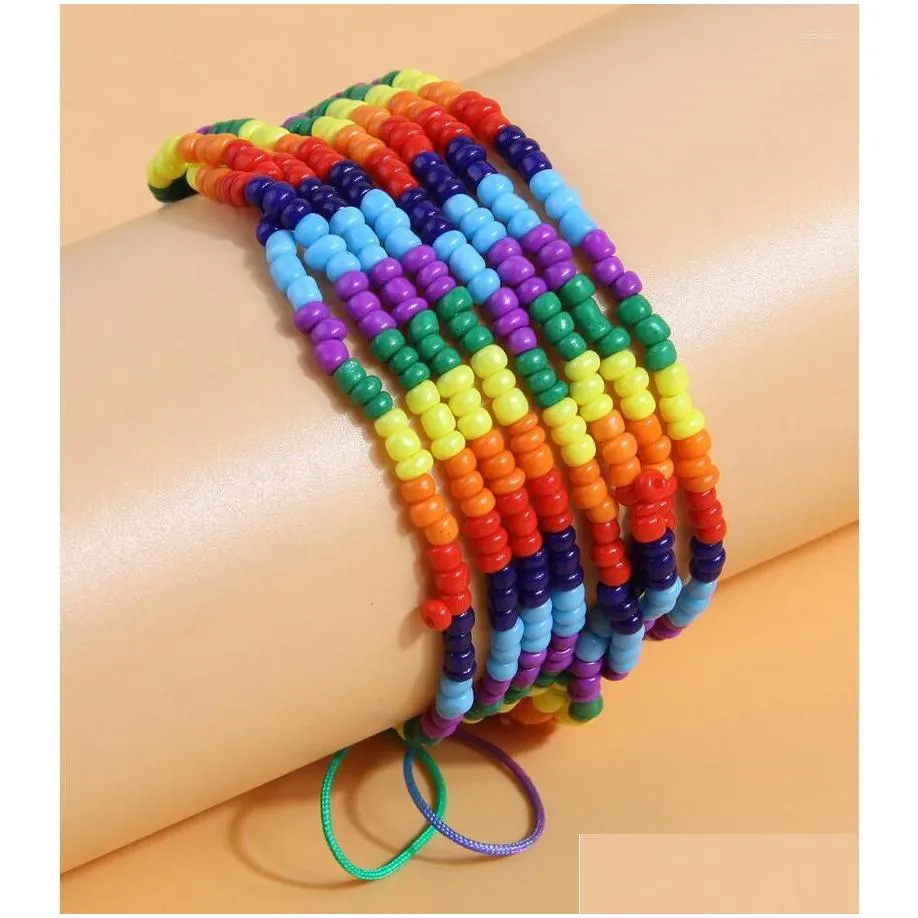 Beaded Strand 8 Layers Handmade Bohemian Friendship Bracelet Ethnic Colorf Seed Bead Flowers Charm For Women Beach Drop Delivery Jewe Dhfqz
