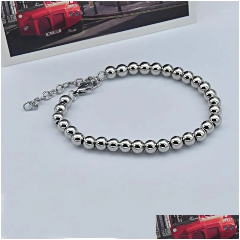 Beaded Strand Bracelets Men Stainless Steel Charms Beads Bracelet Women Extension Couple Punk Jewelry Accesories Drop Delivery Jewelr Dhb5Y
