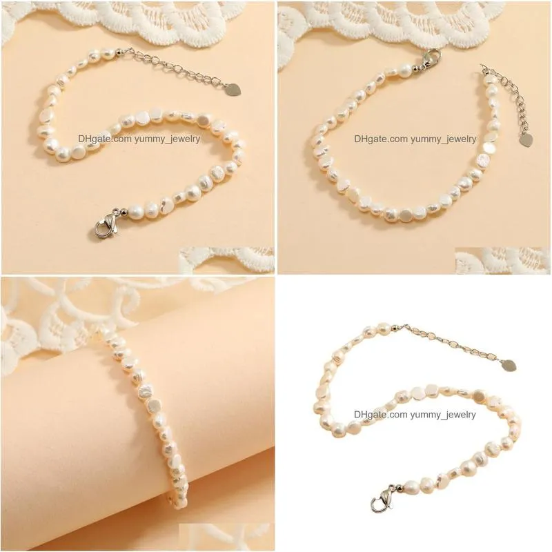 Charm Bracelets Women  Water Pearl Bracelet Freshwater Ctured Natural Baroque Jewelry Bangle Adjustable Bracelets Drop Delivery Dhthk