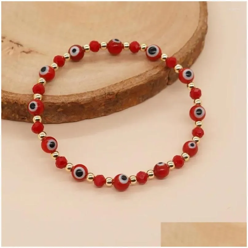 Beaded Strand Beaded Bracelet Crystal Eye Originality Hand Knitting Red Bohemia Adjustable Tide Simple Rice Bead Drop Delivery Jewelr Dhejr
