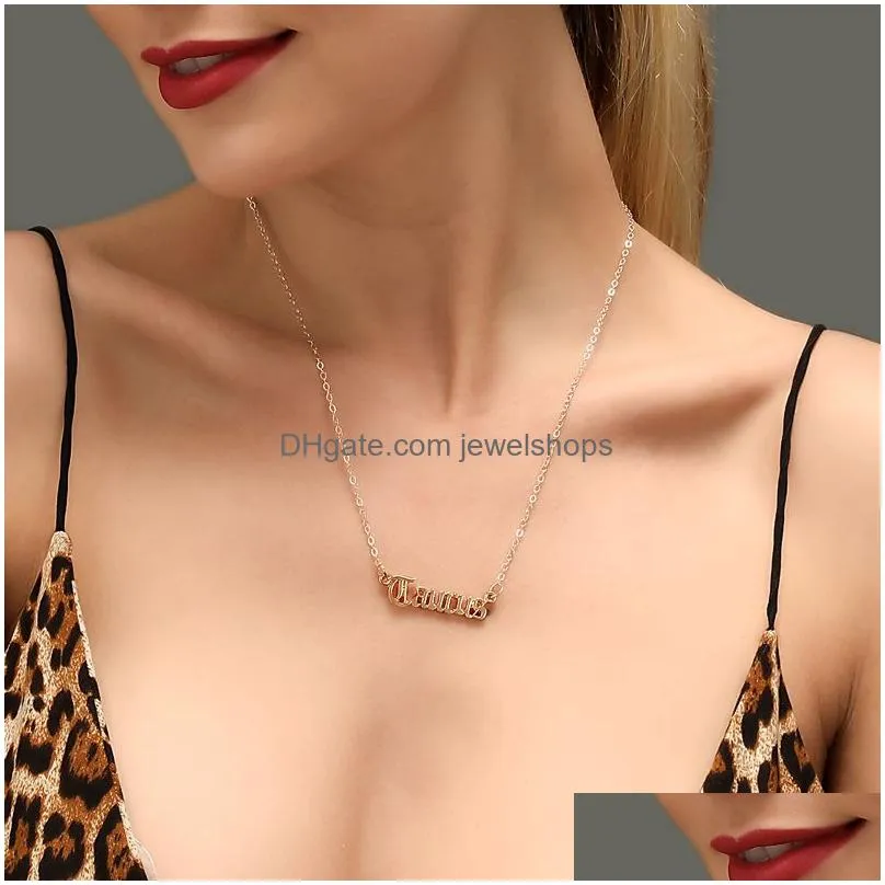 Pendant Necklaces Vintage Zodiac Letter Necklaces For Women Personalized 12 Constellation Sign Pendant Gold Chains Choker Fashion Jewe Dhtqr