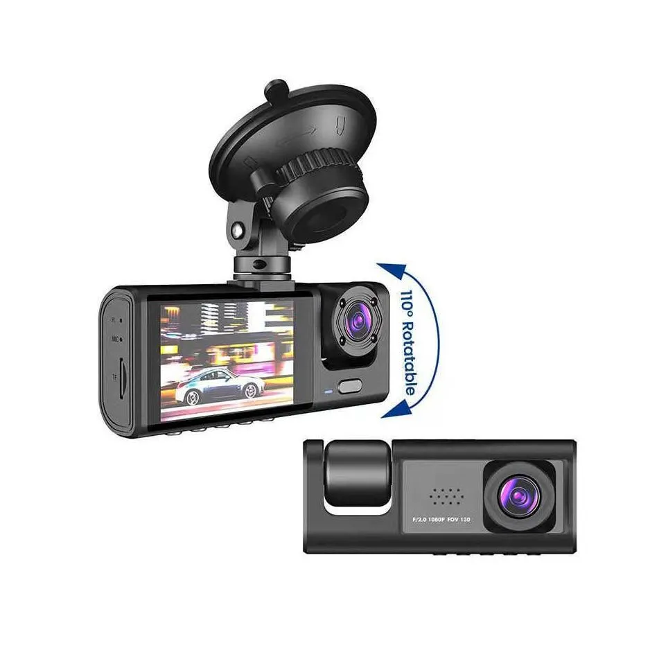 Car Dvrs New 3 Channel Car Dvr Hd 1080P 3-Lens Inside Vehicle Dash Camthree Way Camera Dvrs Recorder Video Registrator Dashcam Camcord Dhj2C