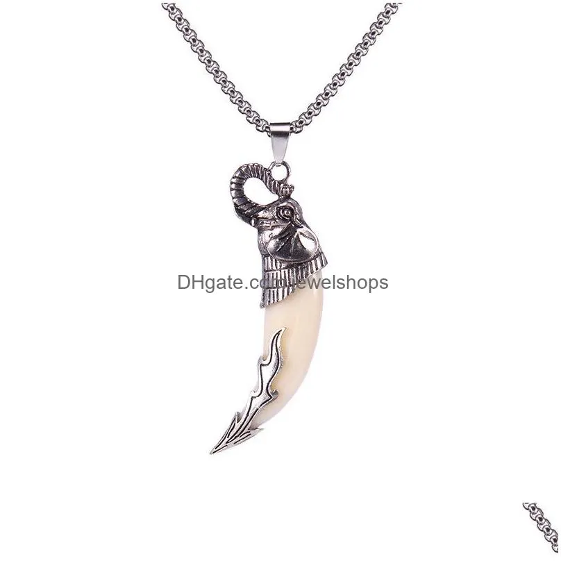 Pendant Necklaces Fashion Wolf Tooth Necklace For Men Long Chain Vintage Jewelry Gift Drop Delivery Jewelry Necklaces Pendants Dhrce