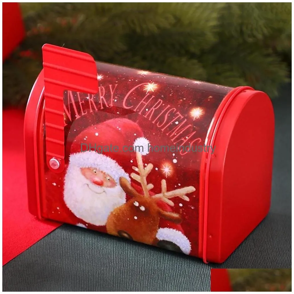 Gift Wrap Christmas Mailbox Candy Storage Tinplate Box Lovely Xmas Metal Kids Case Tree Hanging Ornaments Navidad Home Decoration Dro Dhb6M