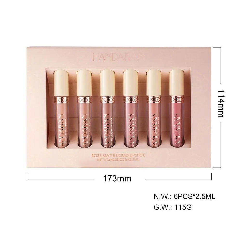 handaiyan lip gloss 6pcs/ box velvet matte lipstick set lips makeup nude stick kit make up cosmetics matt tint lip balm cream pigment