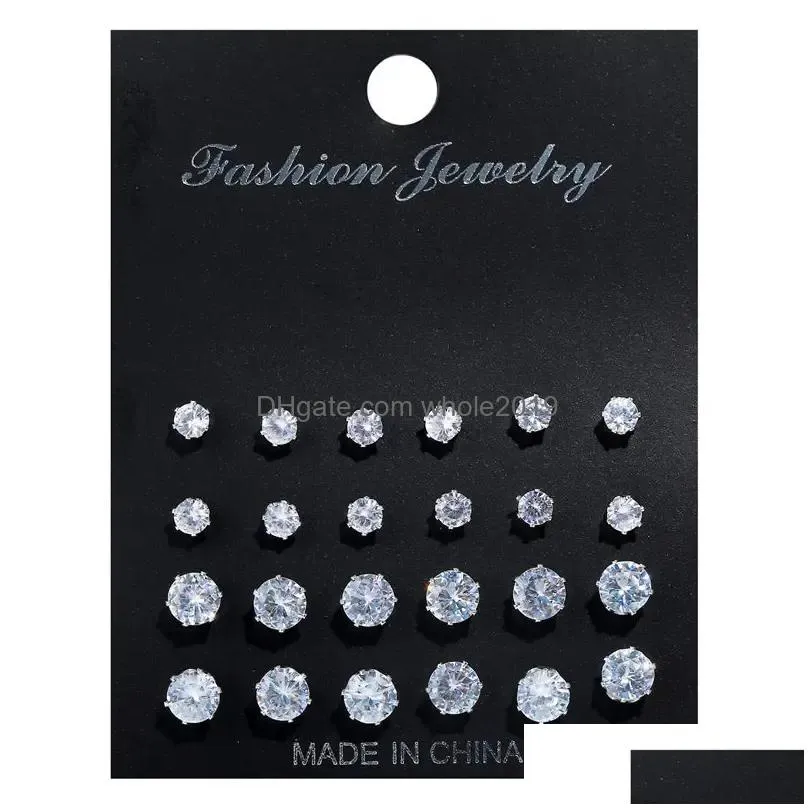 Stud Earrings 20 Pair/Set Fashion Crystal Round Beads Set For Women Man Circle Uni Wedding Kit Jewelry Drop Delivery Dhir9