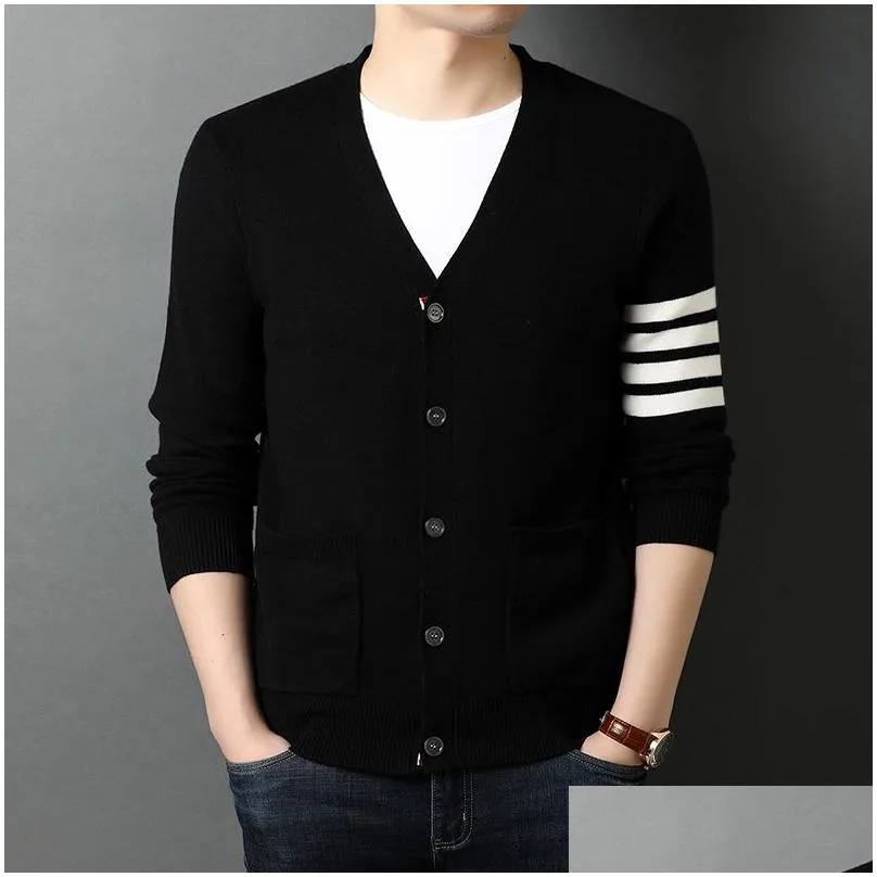 Men`S Sweaters Mens Sweaters Top Grade Autum Winter Brand Fashion Knitted Men Cardigan Sweater Black Korean Casual Coats Jacket Cloth Dh8Kn