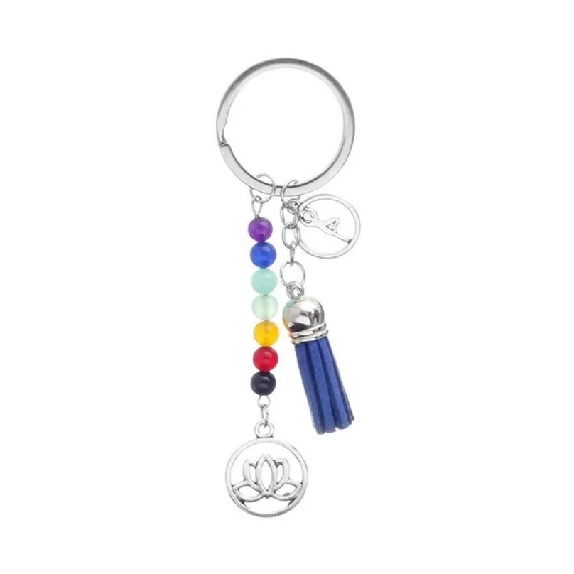 Key Rings Fashion Keychains Cute Healing Crystal Stone Chakra Pray Car Key Chain Tassel Keyring Bag Pendant Women Jewelry Accessories Dhie0