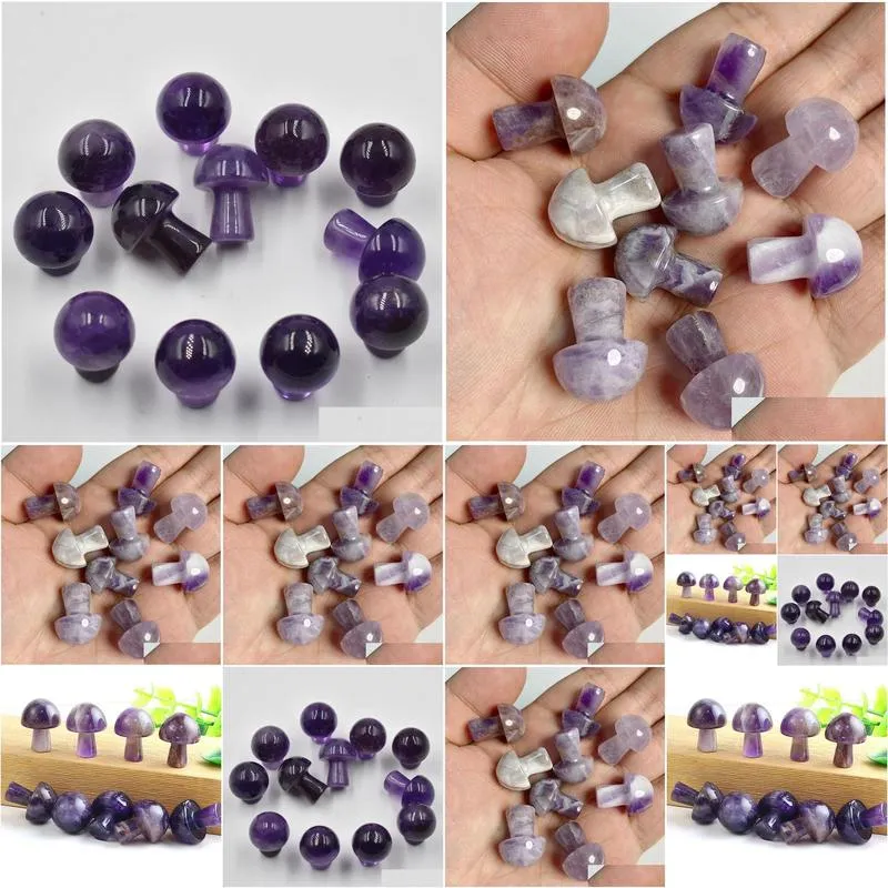 Stone 20Mm Amethyst Mini Mushroom Plant Statue Natural Stone Carving Home Decoration Crystal Polishing Gem Drop Delivery Jewelry Loos Dhmg5