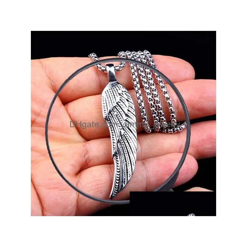 Pendant Necklaces Stainless Steel Feather Pendant Neacklaces Retro Men Nightclub Necklace Fine Fashion Jewelry Drop Delivery Jewelry N Dhqpb