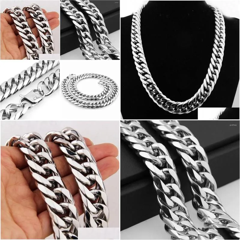 Chains  Cuban For Men Hip Hop Jewelry Wholesale Sier Color Thick Stainless Steel Big Chunky Necklace 1M/16Mm/19Mm/21Mmchains Dro Dh3Ip