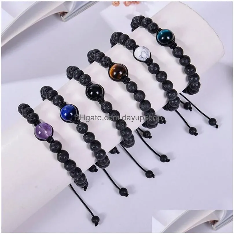 Charm Bracelets Amethyst Bracelet Adjustable Natural Tiger Eye Oil Diffuser Lava Stone Bracelets For Men Women Fashion Jewelry Drop D Dhgpd