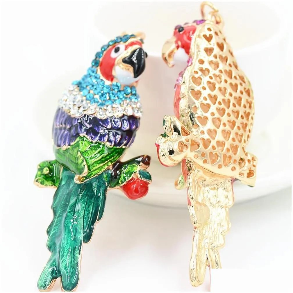 Key Rings Women Fashion Colorf Cute Keychain Metal Pendant Keyrings Parrot Bird Crystal Key Holder Car Chain Ornaments Gift Drop Deli Dhnyw