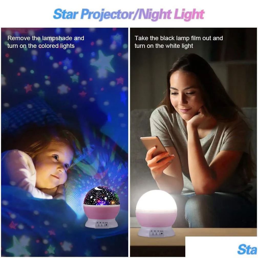 Other Led Lighting Baby Night Light Moon Star Projector 360 Degree Rotation-4 Led Bbs 9 Color Changes With Usb The Best Gift For Drop Dhbko