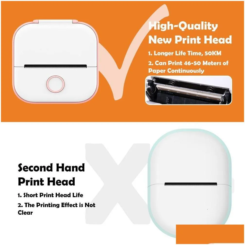 Printers Phomemo T02 Mini Portable Thermal Printing 5M Sticker Wireless Inkless Pocket Self Adhesive Label 221220 Drop Delivery Dhnhf