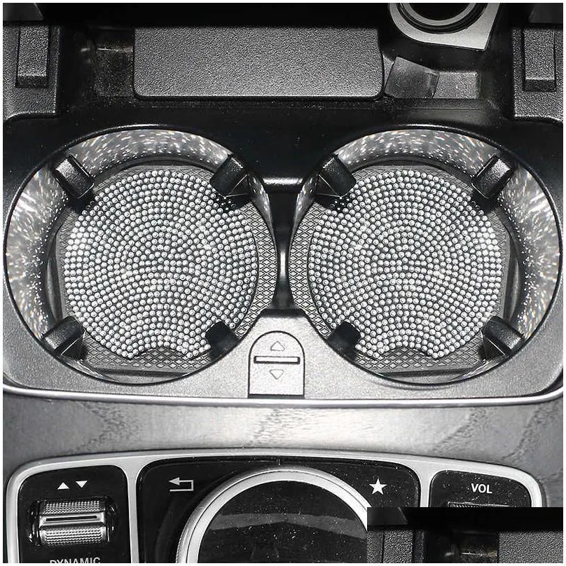 Interior Decorations New 2Pcs Vehicle Bling Car Coasters For Cup Holder Sile Anti Slip Mat Diamond Accessories Interior Drop Delivery Dh9La