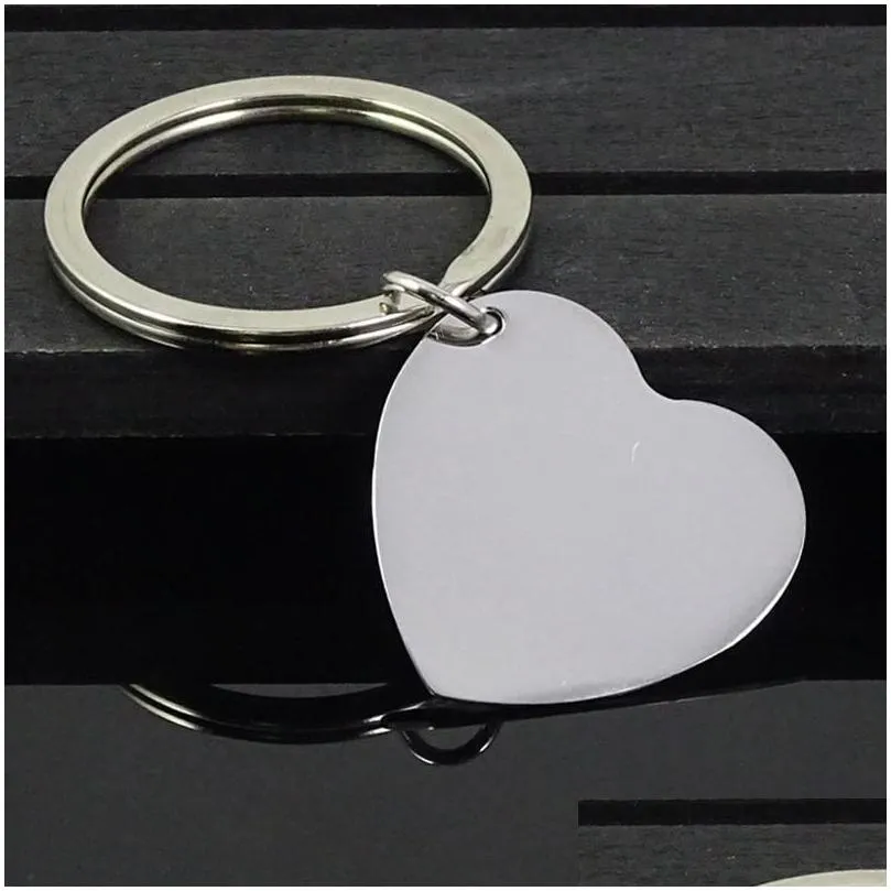 Key Rings 30Pcs/Lot High Polished Blank Heart Stainless Steel Keychain Engravable Solid Dog Tag Keyring Car Key Chain Ring Jewelry Fa Dh0Ex