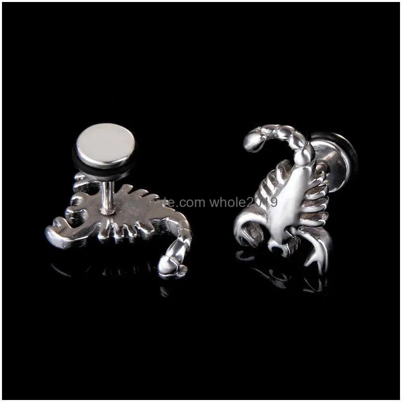 Stud Earrings Personality Design Scorpion Modelling Earring Punk Men Women Titanium Steel Trend Hip Hop Party Jewelry Drop Delivery Dh0D2