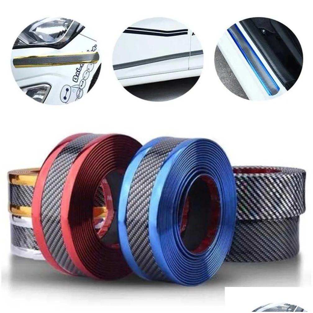 Other Motorcycle Parts New 2023 Car Stickers Anti Scratch Door Sill Protector Rubber Strip Carbon Fiber Threshold Protection Bumper Fi Dhs8G