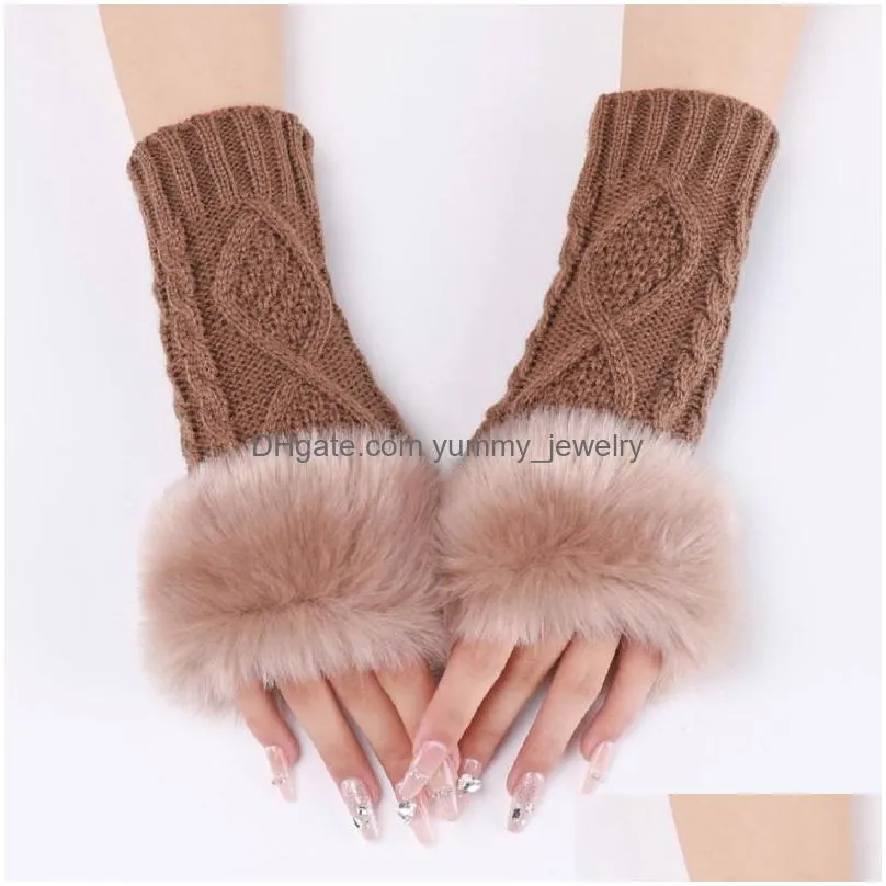 Fingerless Gloves Knitting Short Gloves Winter Warm Cloghet Arm Fingerless Er Mittens Cuff For Drop Delivery Fashion Accessories Hats, Dhtzu