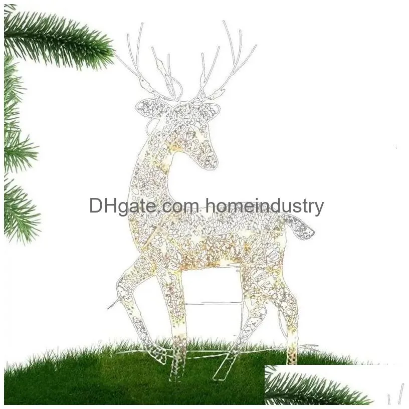 Garden Decorations Lighted Christmas Reindeer Deer Decoration Outdoor Standing Elk Ornament Light Handmake Iron Art For Party 231216 Dha2Y