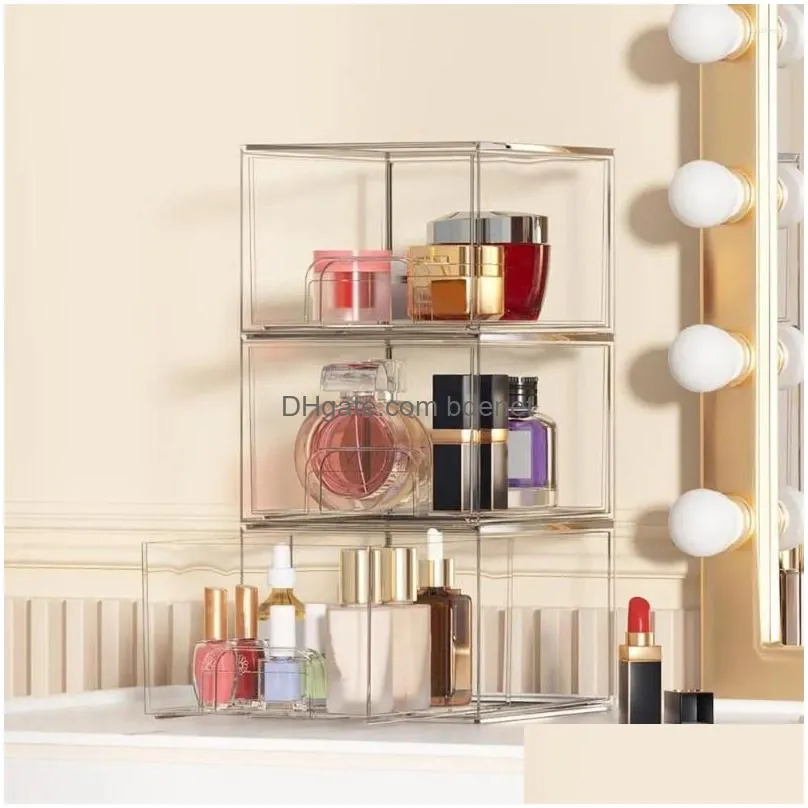 Storage Boxes & Bins Storage Boxes Jewelry Box Stackable Cosmetic Organizer Der With Capacity For Bathroom Vanity Transparent Makeup D Dhkgz