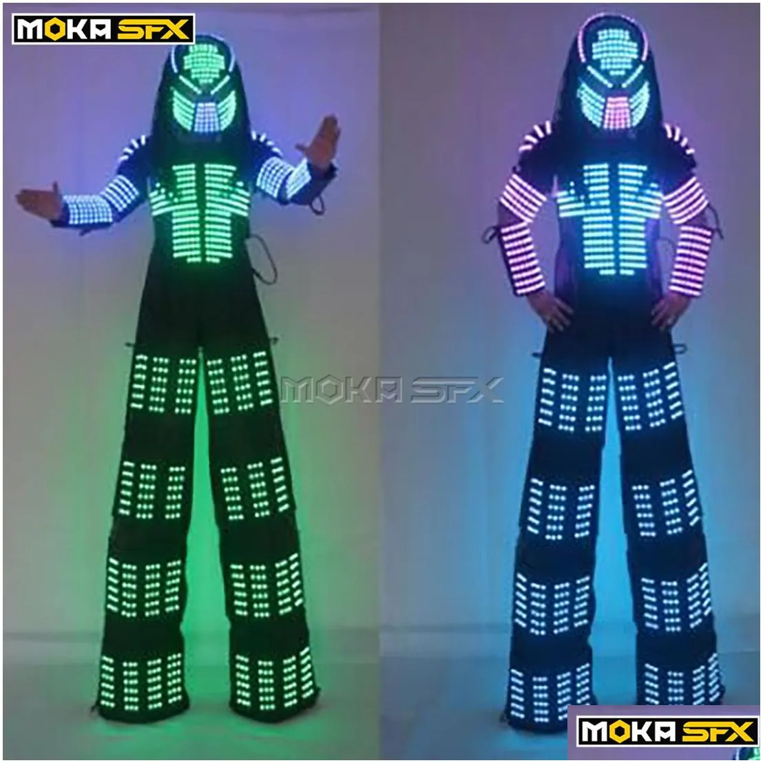 Other Stage Lighting Led Clothing Light Suits Robot Dancer Costume Helmet Glowing Stilts Clothes Men For Dj Bar Nightclub Stage Show D Dhrx9